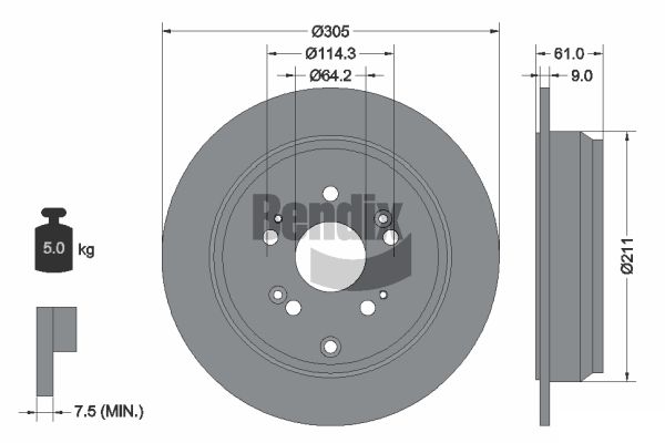 BENDIX Braking BDS1732 Brzdový kotúč