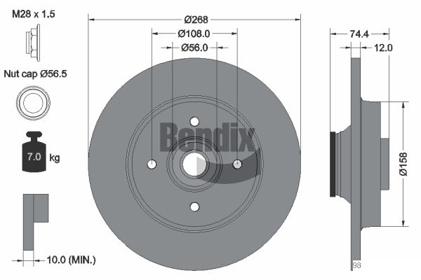 BENDIX Braking BDS1058 Brzdový kotúč