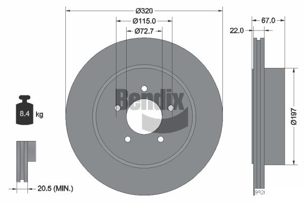 BENDIX Braking BDS1853HC Brzdový kotúč