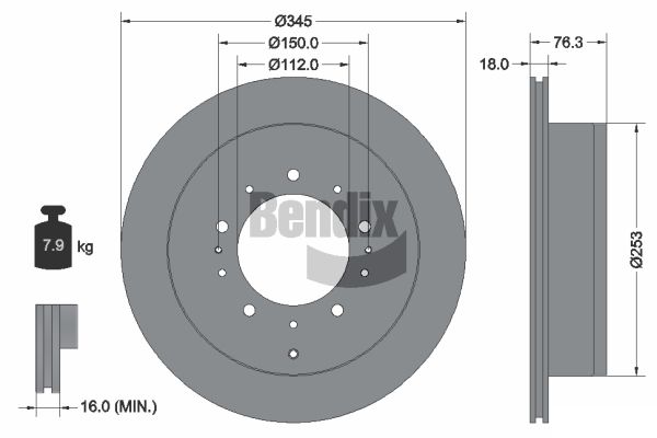 BENDIX Braking BDS1744 Brzdový kotúč