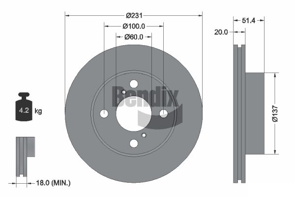 BENDIX Braking BDS1748 Brzdový kotúč
