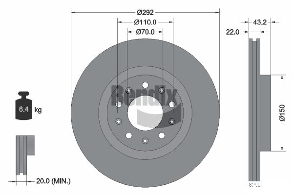 BENDIX Braking BDS2037 Brzdový kotúč