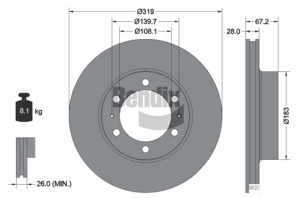 BENDIX Braking BDS1746 Brzdový kotúč