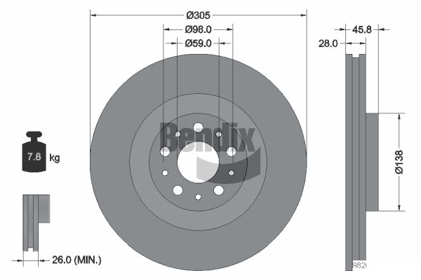 BENDIX Braking BDS1174 Brzdový kotúč