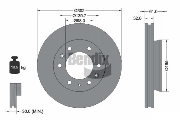 BENDIX Braking BDS1402 Brzdový kotúč
