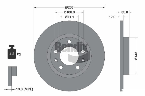 BENDIX Braking BDS1122 Brzdový kotúč