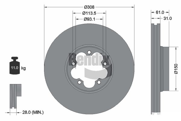 BENDIX Braking BDS1474 Brzdový kotúč