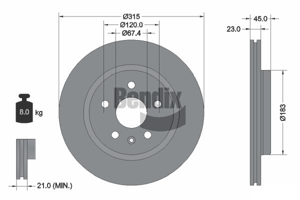 BENDIX Braking BDS2165 Brzdový kotúč