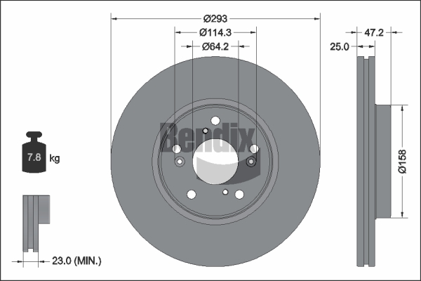 BENDIX Braking BDS2312 Brzdový kotúč