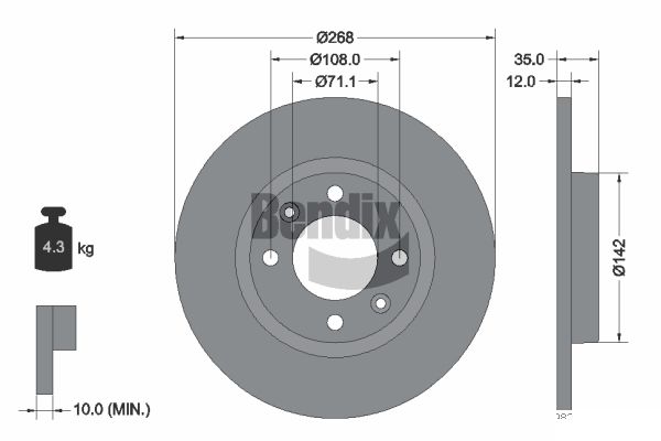 BENDIX Braking BDS2255 Brzdový kotúč