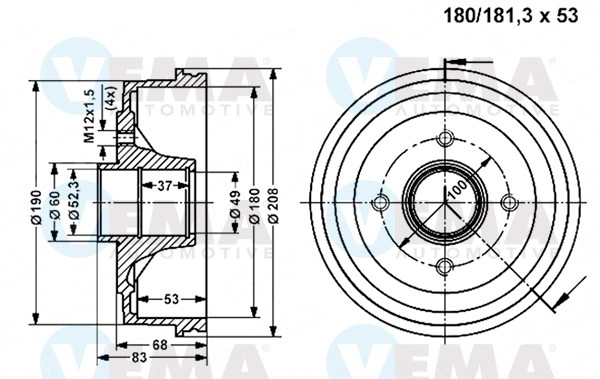 VEMA 800833 Tamburo freno