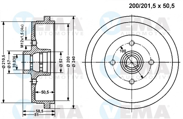 VEMA 800857 Tamburo freno