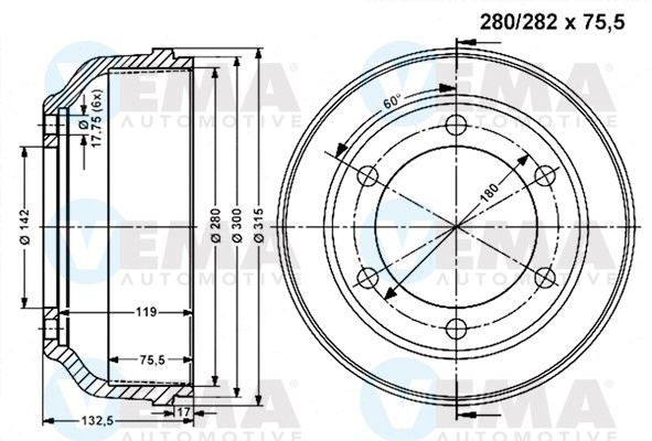 VEMA 801164 Tamburo freno