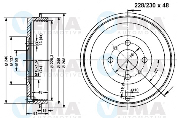 VEMA 801178 Tamburo freno