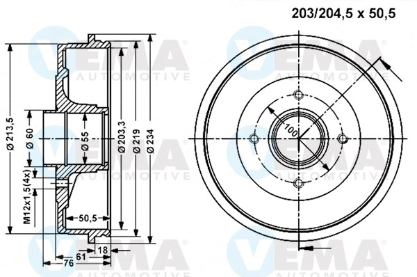 VEMA 801221 Tamburo freno