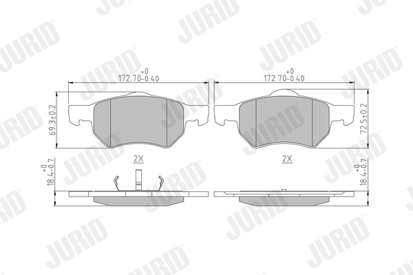 JURID 572509J fékbetétkészlet, tárcsafék CHRYSLER DODGE