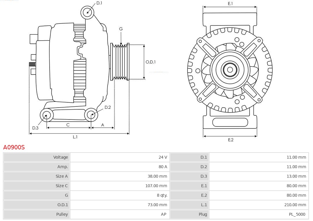 AS-PL A0900S Brandneu AS-PL Generator