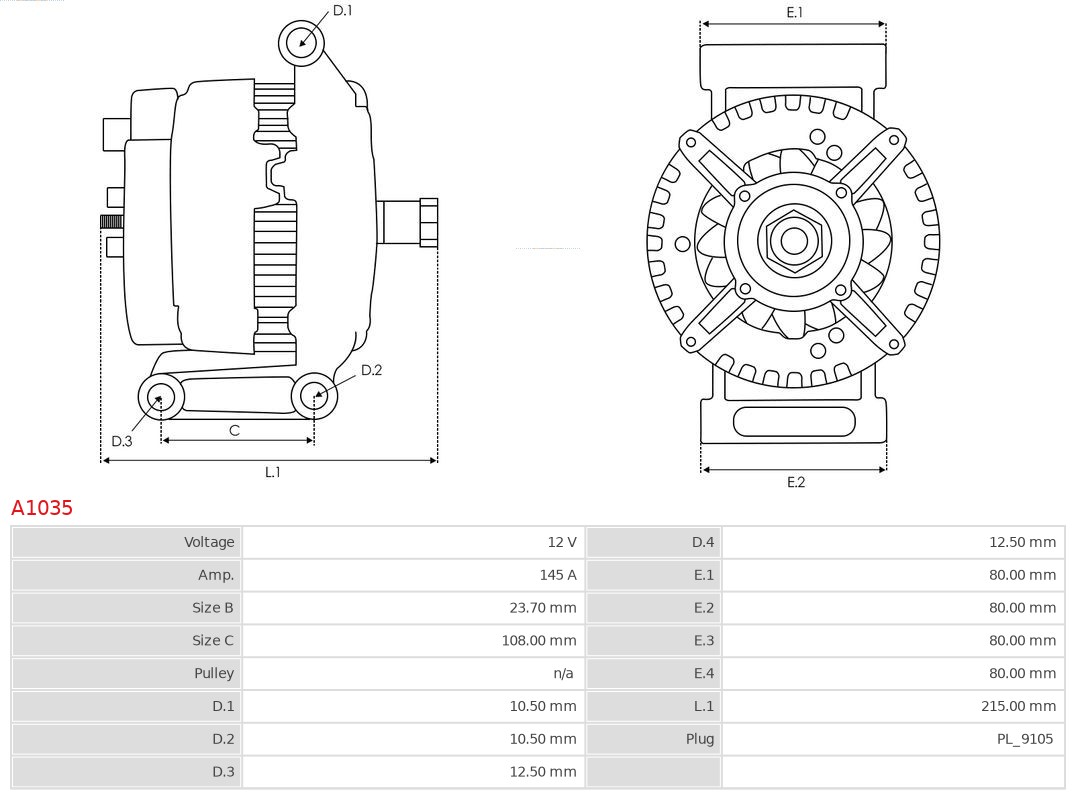 AS-PL A1035 Brandneu AS-PL Generator