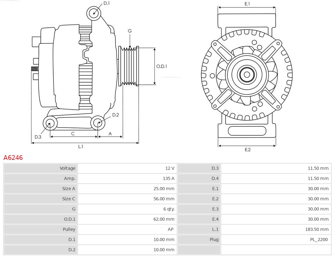 AS-PL A6246 Brandneu AS-PL Generator