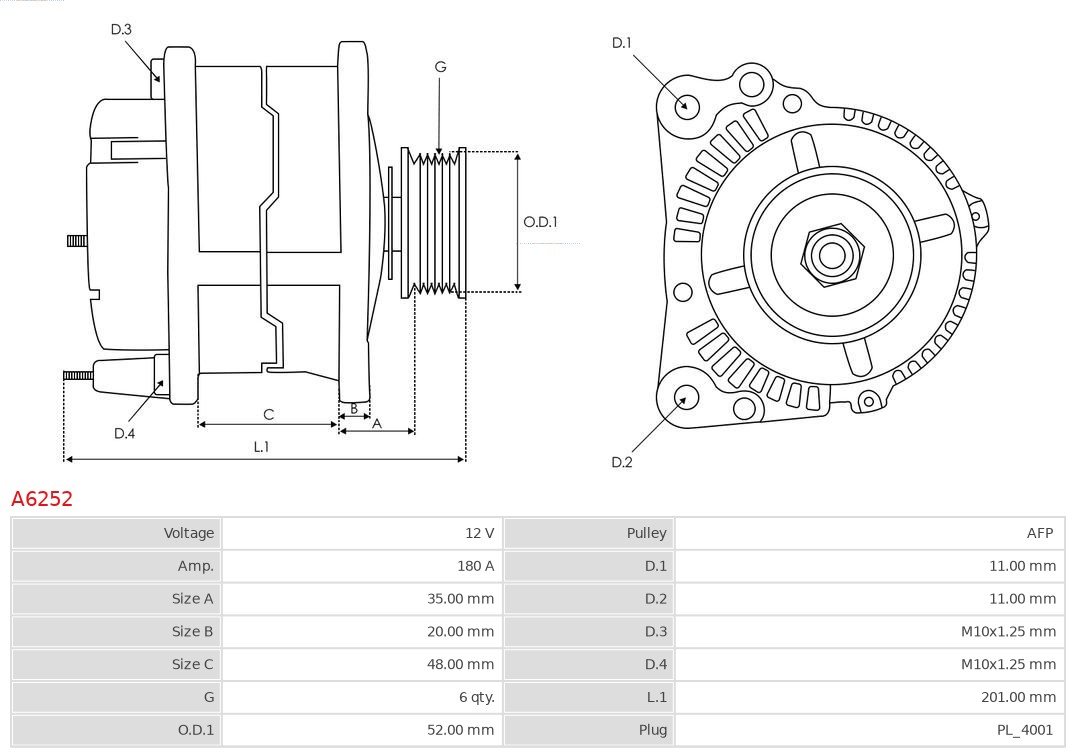AS-PL A6252 Brandneu AS-PL Generator