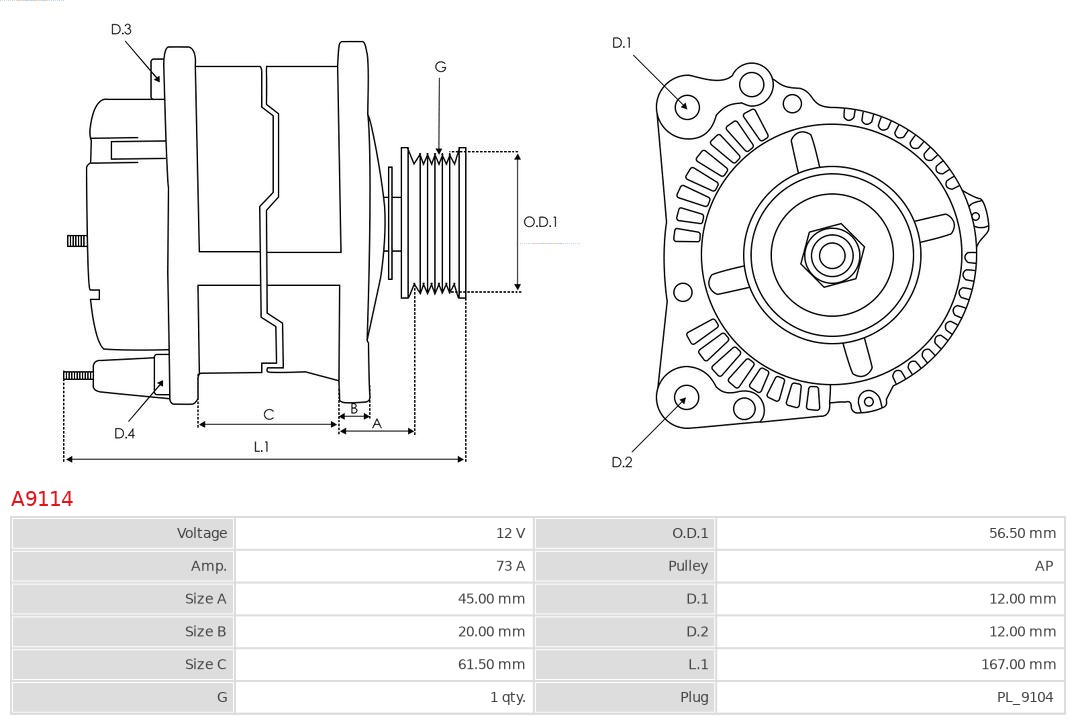 AS-PL A9114 Brandneu AS-PL Generator