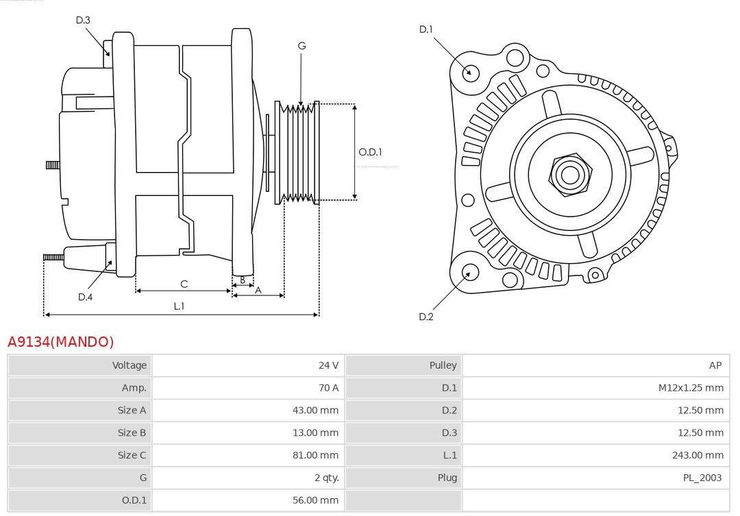 AS-PL A9134(MANDO) Brandneu Mando Generator