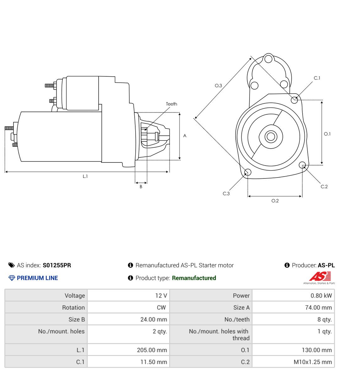 AS-PL S01255PR Starter
