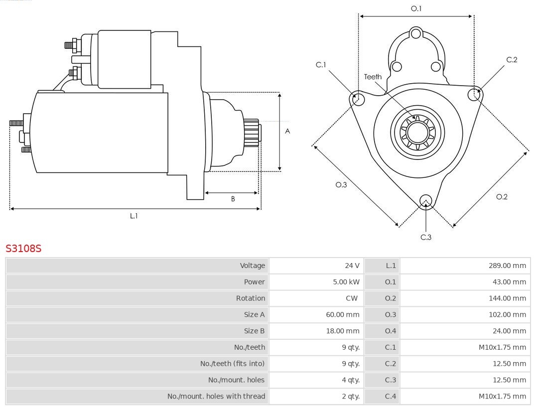 AS-PL S3108S Brandneu AS-PL Starter