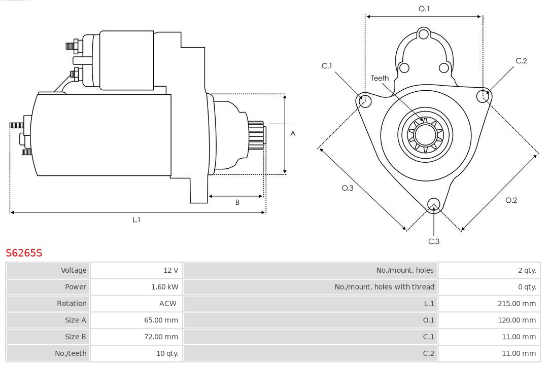 AS-PL S6265S Brandneu AS-PL Starter