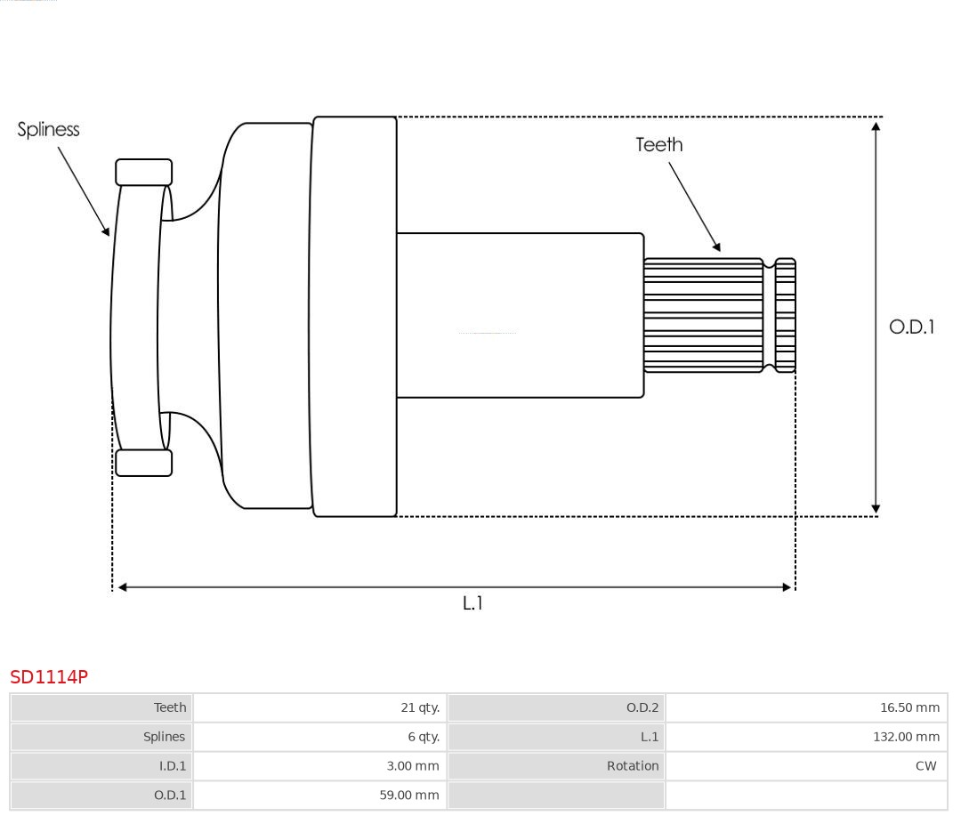 AS-PL SD1114P Lite tannhjul, starter