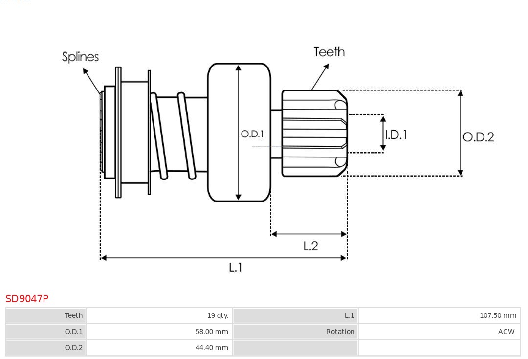 AS-PL SD9047P Brandneu AS-PL Freilaufgetriebe, Starter