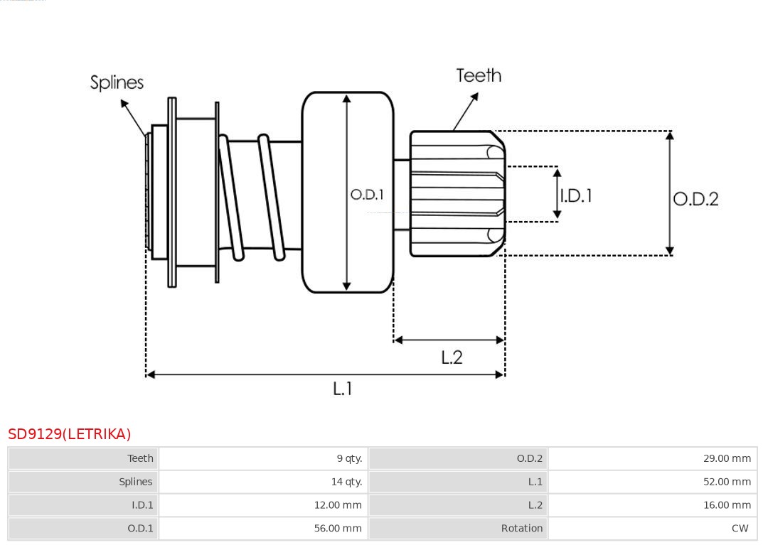 AS-PL SD9129(LETRIKA) Friløpsgir, starter