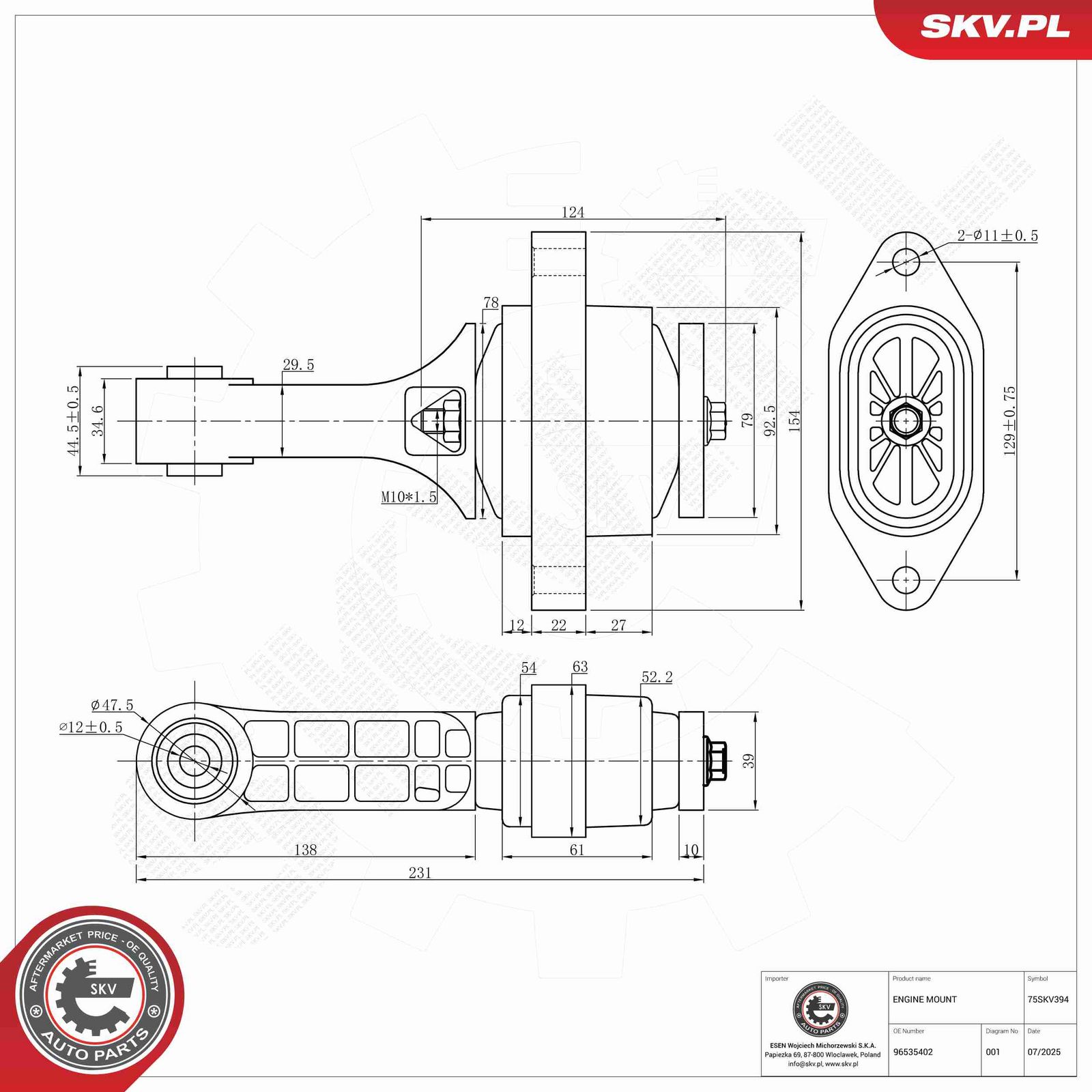 ESEN SKV 75SKV394 Mounting, engine