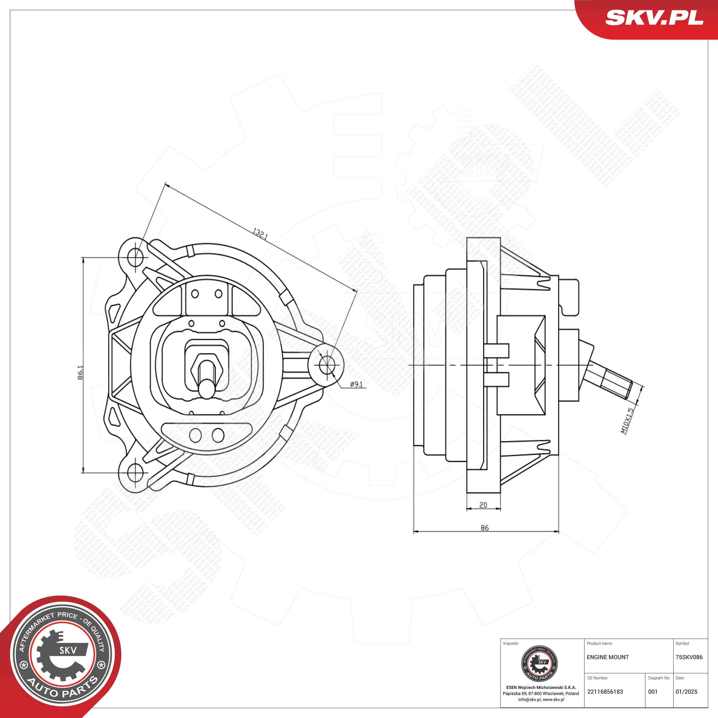 ESEN SKV 75SKV086 Mounting, engine