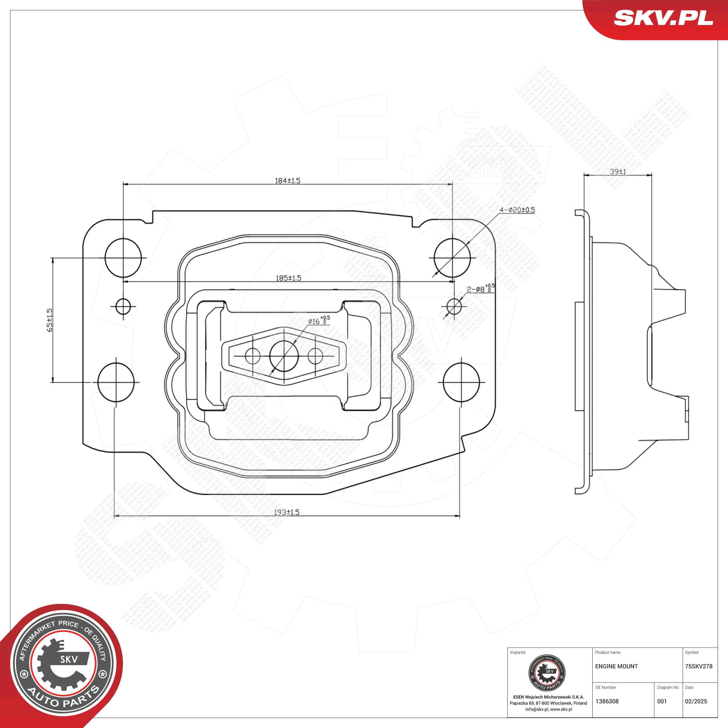 ESEN SKV 75SKV278 Mounting, engine