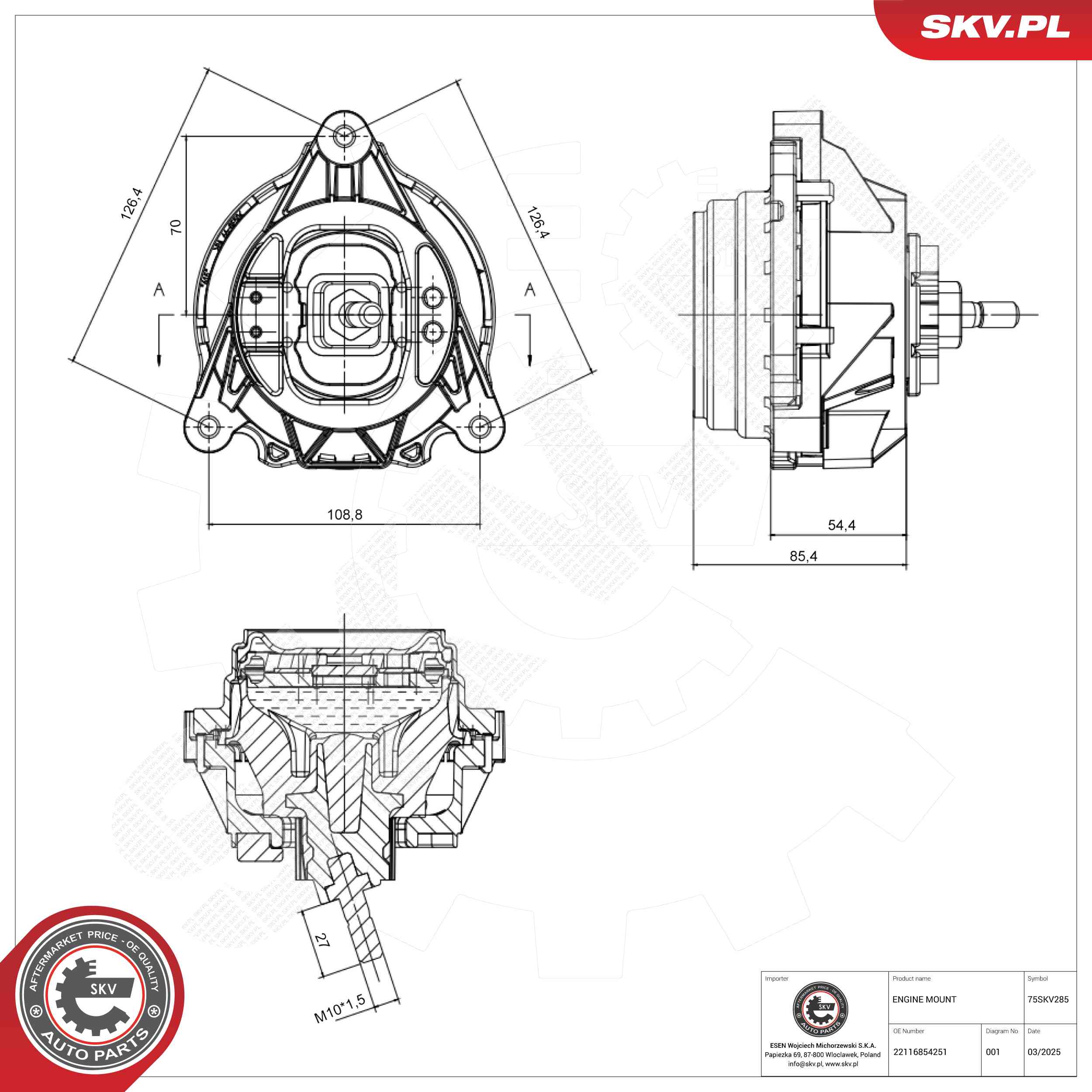 ESEN SKV 75SKV285 Mounting, engine