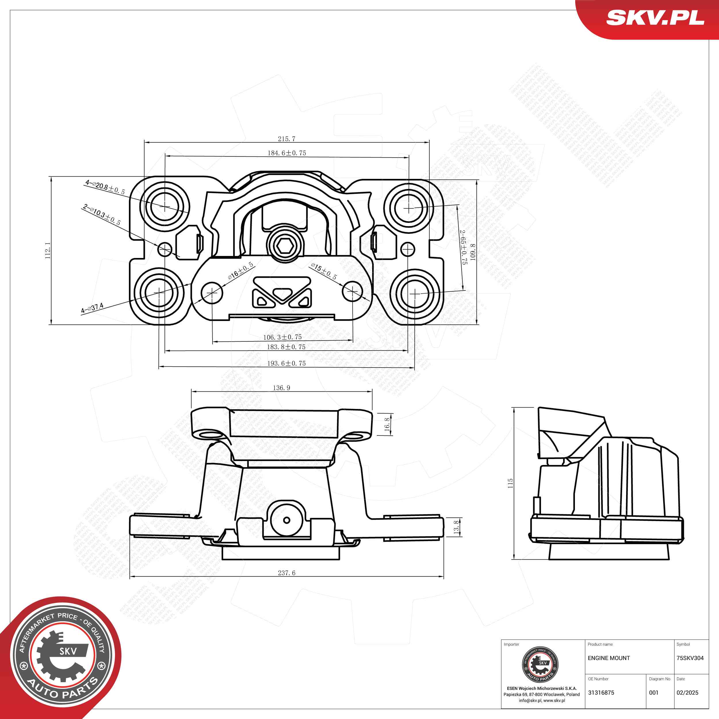 ESEN SKV 75SKV304 Mounting, engine
