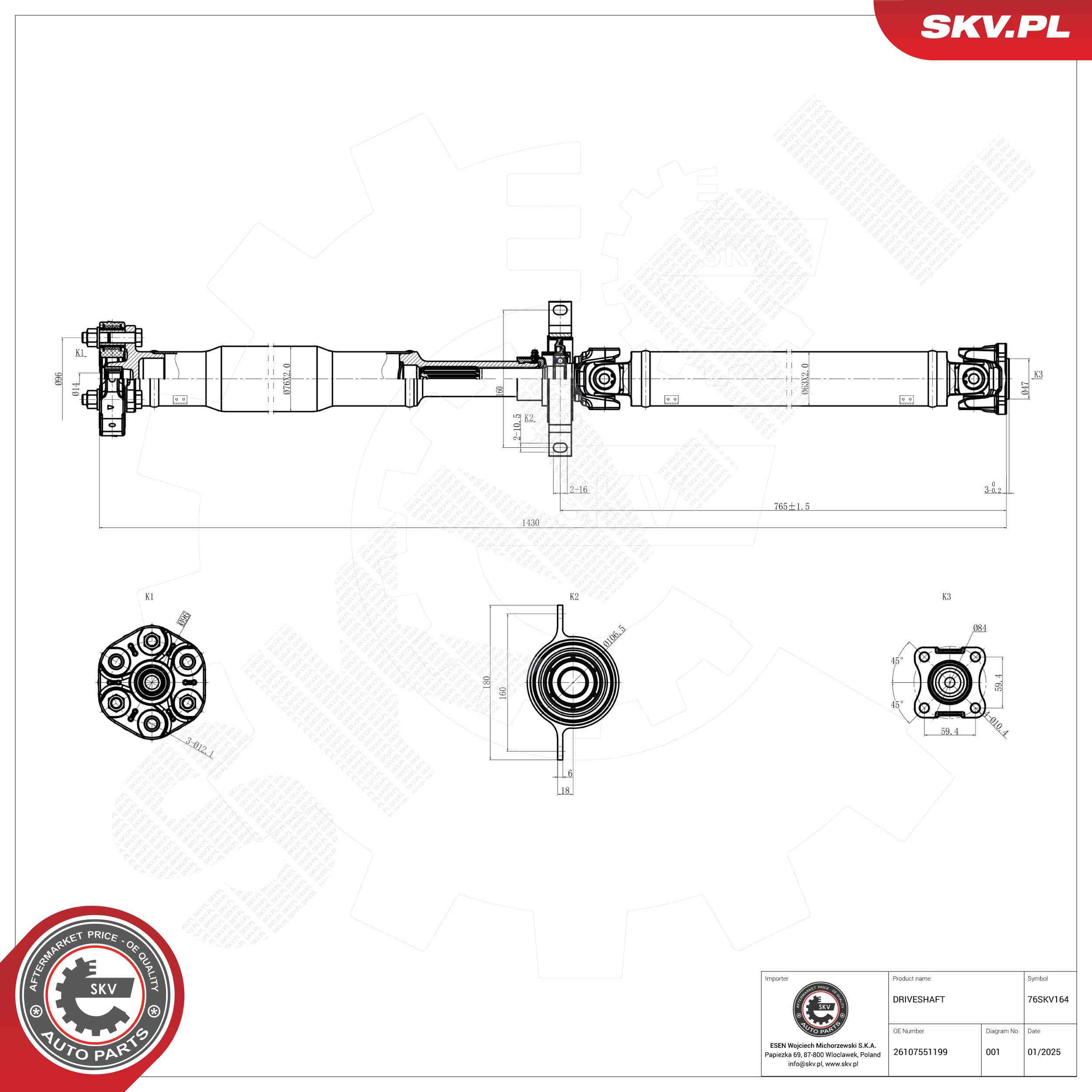 ESEN SKV 76SKV164 Drive Shaft