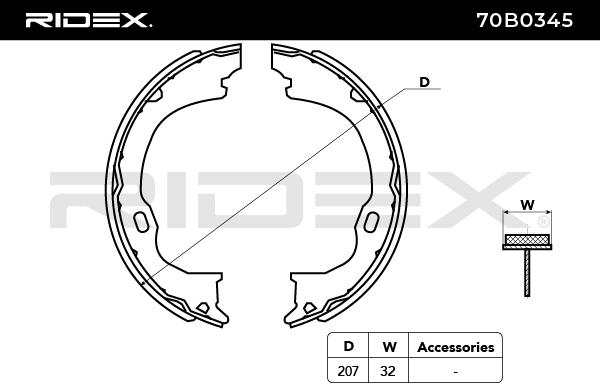 RIDEX 70B0345 Комплект тормозных колодок, стояночная тормозная система