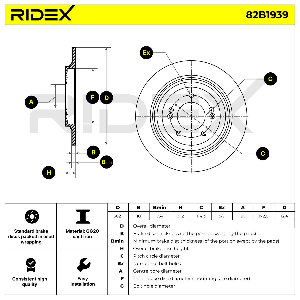 RIDEX 82B1939 Brake Disc...