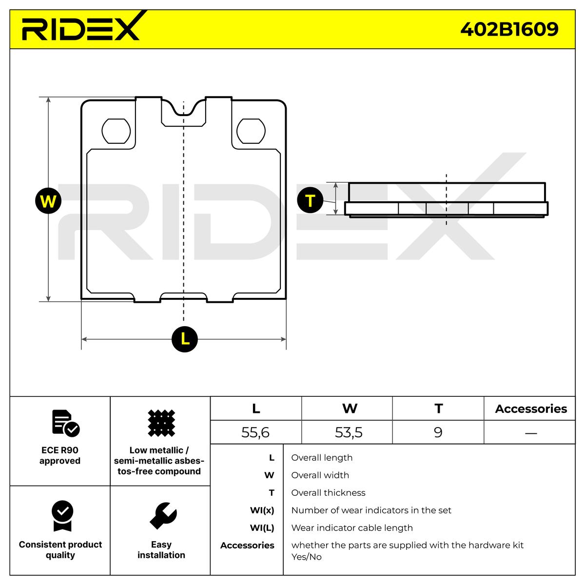 RIDEX 402B1609 set placute de frana,frana de parcare cu disc