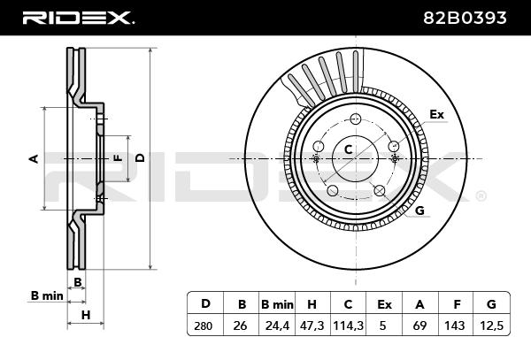 RIDEX 82B0393 Brake Disc...