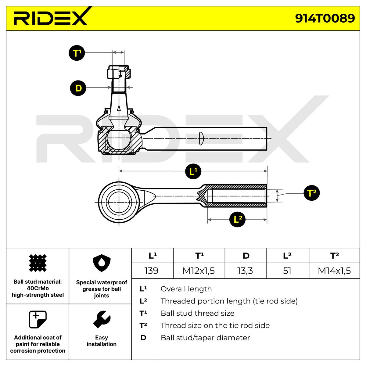 RIDEX 914T0089 Tie Rod End...