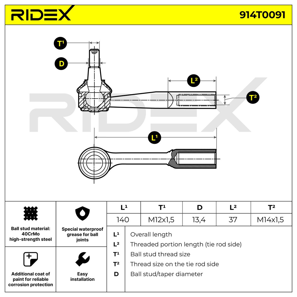 RIDEX 914T0091 Tie Rod End...
