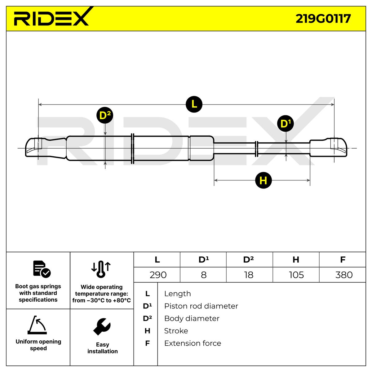 RIDEX 219G0117 Газовая пружина, крышка багажник