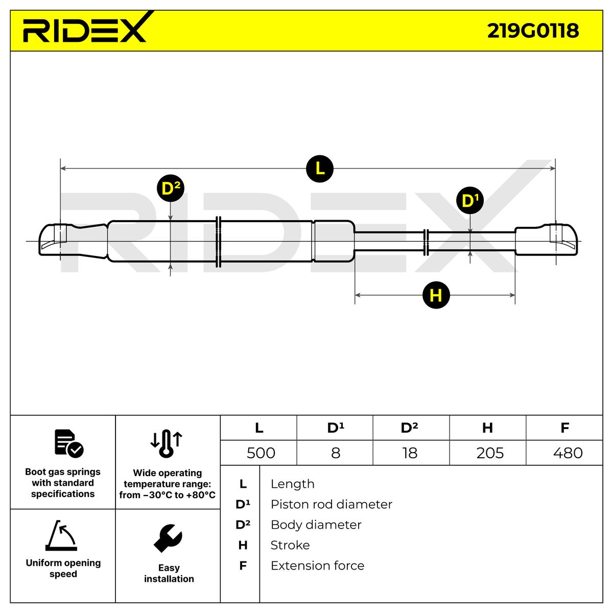 RIDEX 219G0118 Газовая пружина, крышка багажник