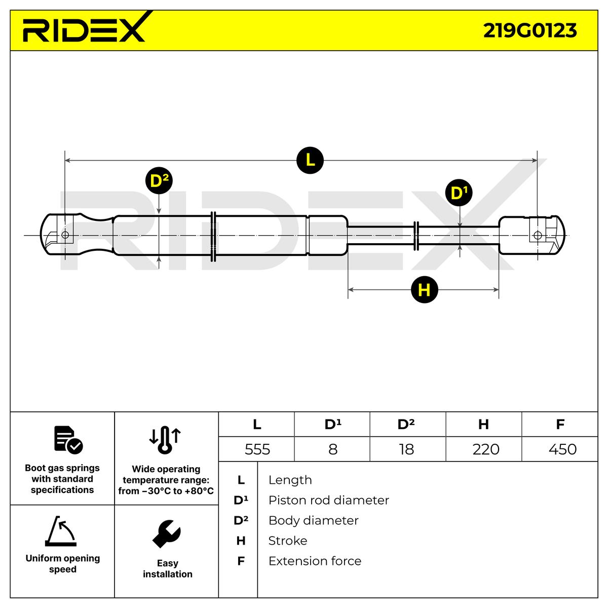 RIDEX 219G0123 Газовая пружина, крышка багажник