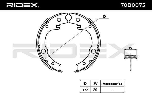 RIDEX 70B0075 Комплект тормозных колодок, стояночная тормозная система