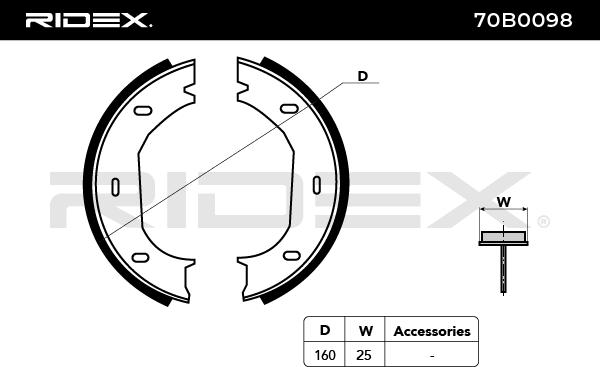 RIDEX 70B0098 Комплект тормозных колодок, стояночная тормозная система