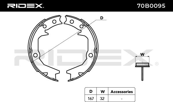 RIDEX 70B0095 Комплект тормозных колодок, стояночная тормозная система